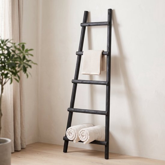 Échelle décorative Cheqo® - Échelle à serviettes - Échelle décorative en bois - Échelle décorative noire - Échelle porte-serviettes - Porte-serviettes en forme d'échelle - Échelle décorative - Échelle de salle de bains - Échelle à vêtements - Échelle déco