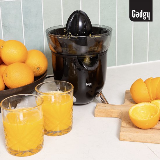 Presse-agrumes électrique Gadgy - Presse-oranges et presse-citrons avec bec verseur - Presse-agrumes avec 2 cônes de pressage - Système anti-gouttes - Antidérapant - 100 W - Noir - Lavable au lave-vaisselle