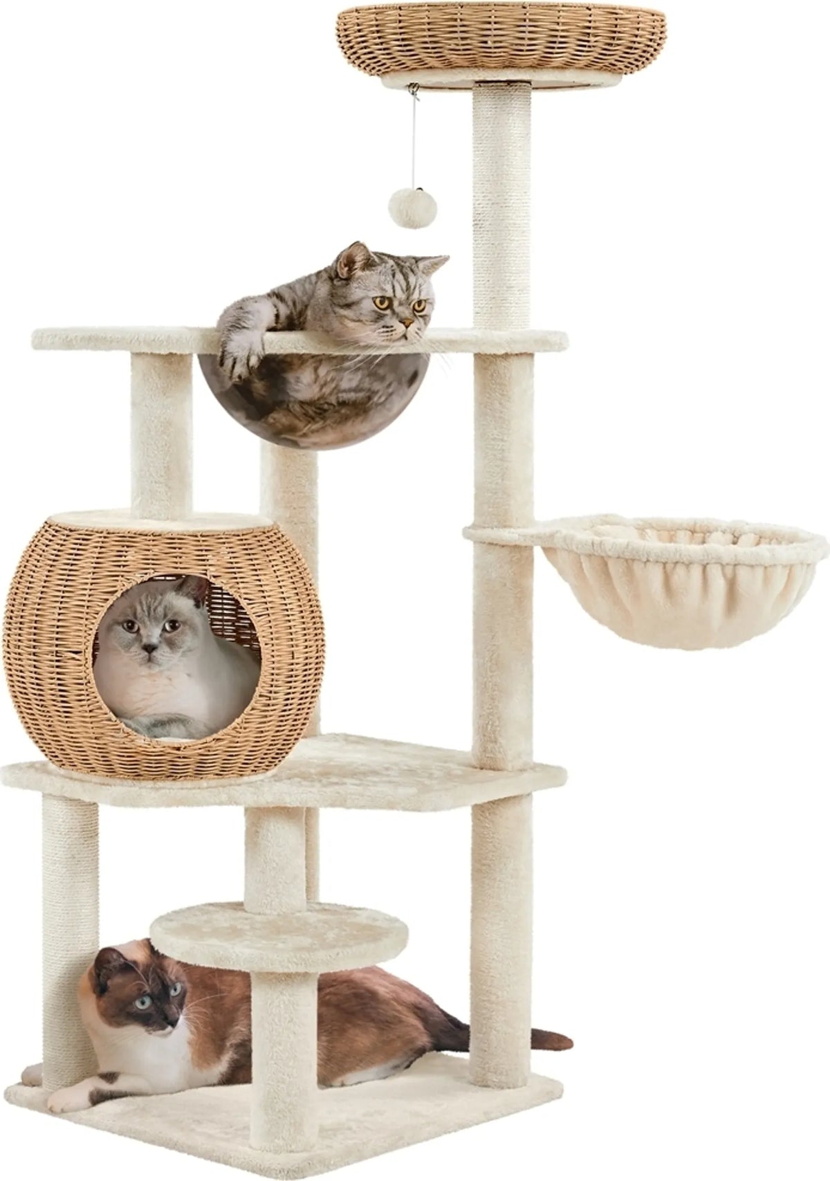 Yaheetech : Arbre à chat avec panier en rotin - 137,5 cm de haut - 54 x 48 cm - Beige
