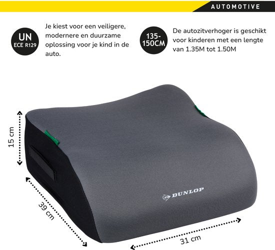 Siège enfant Dunlop gris – Rehausseur – Siège auto – Rehausseur pour voiture – Enfants – Siège auto – Rehausseur pour voiture
