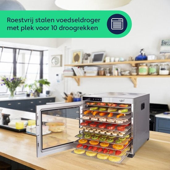 Déshydrateur d'aliments - Vita5 Nobel PRO 10 - Acier inoxydable - Minuterie 24 heures - Panneau de contrôle LED - 10 couches
