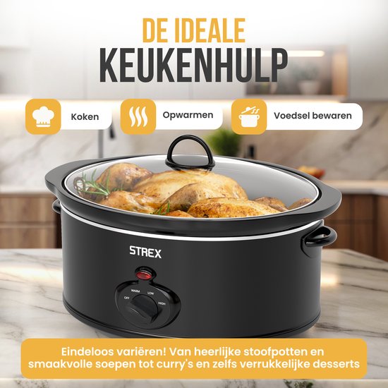 Mijoteuse Strex 6.5L - Cuve intérieure amovible en céramique - Fonction maintien au chaud - Mijoteuse - Noir