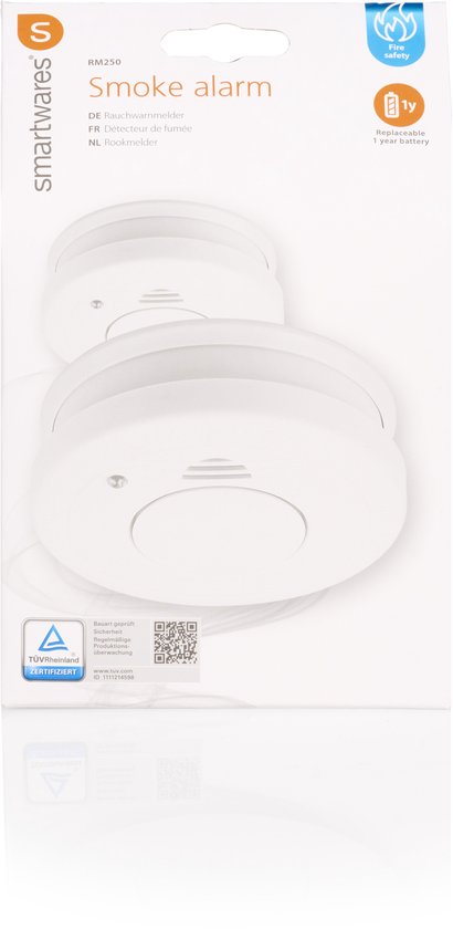 Smartwares 10.048.28 - Détecteur de fumée, lot de 2, 85 dB - Pile d'une durée d'un an, capteur d'une durée de 10 ans - Certifié TÜV - Détecteur d'incendie