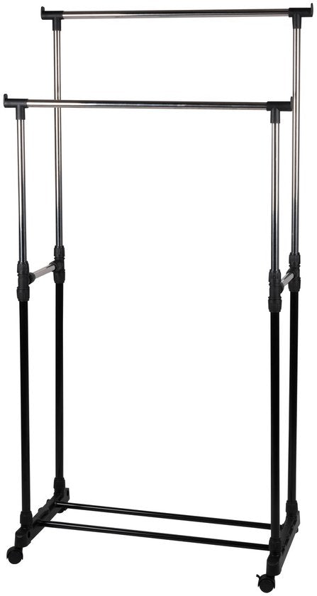 Porte-vêtements mobile Alpina - Porte-vêtements 75 x 42 x 93-158 cm - Hauteur réglable - Avec étagère à chaussures - Argent/Noir