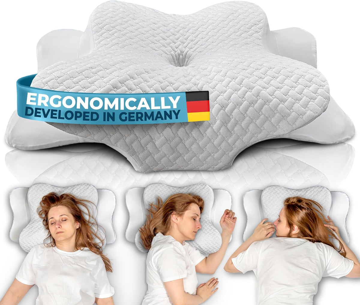 Oreiller ergonomique Glückstoff en mousse à mémoire de forme - Ergo - Blanc