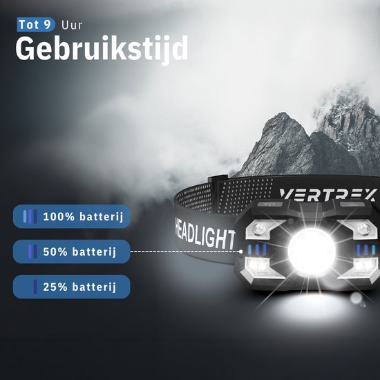 Lampe frontale Vertrex LED rechargeable - Lampe frontale - Lampe frontale - torche principale - Lumière blanche et rouge