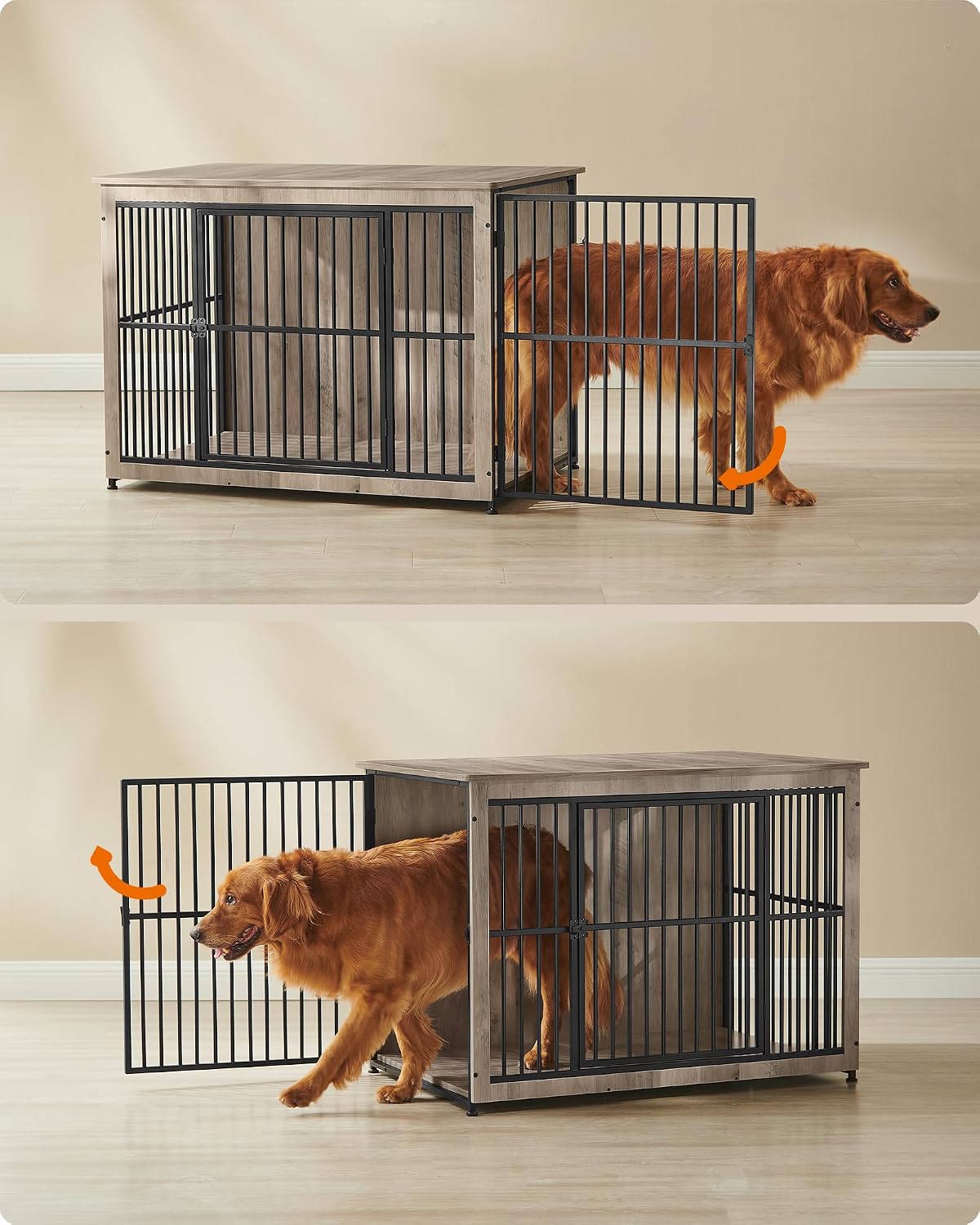Cage pour chien Feandrea DEGWOOD, style meuble - 110 × 76 × 82 cm - grège/noir