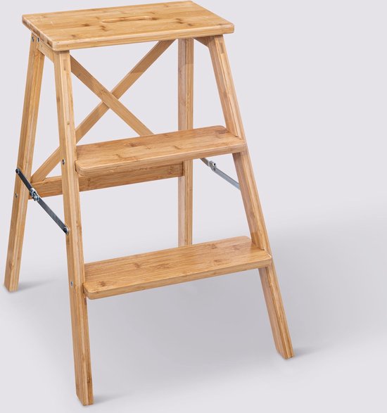 5Five Petit escabeau / Tabouret / Marchepied en bambou - 3 marches