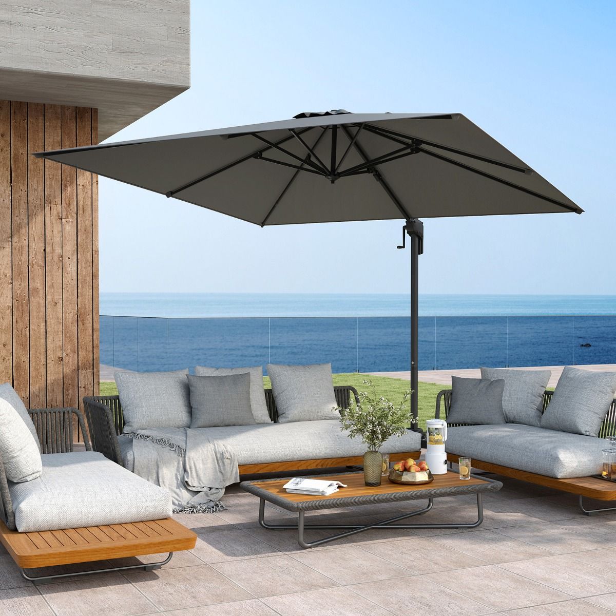 Parasol carré Coast - pivotant à 360° - inclinaison réglable - gris 300 x 300 cm