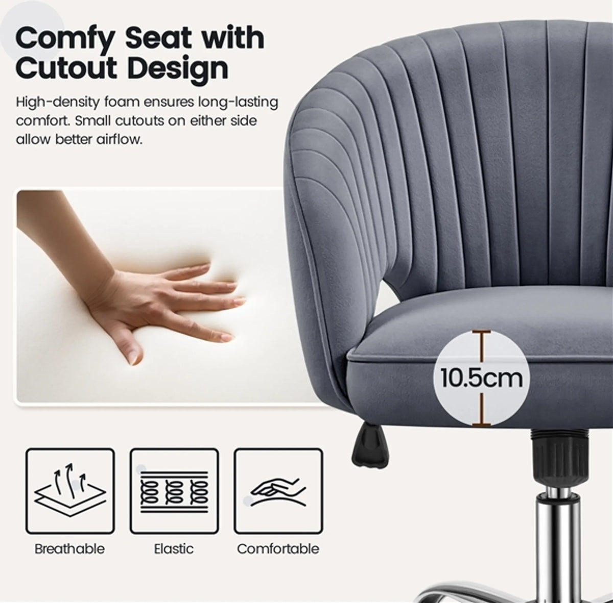 Yaheetech Fauteuil de bureau Fauteuil - 60 x 56,5 x 73-83 cm - rembourrage doux comme du velours, hauteur d'assise réglable et fonction relaxante - pour bureau et hall d'accueil - polyester gris foncé et métal