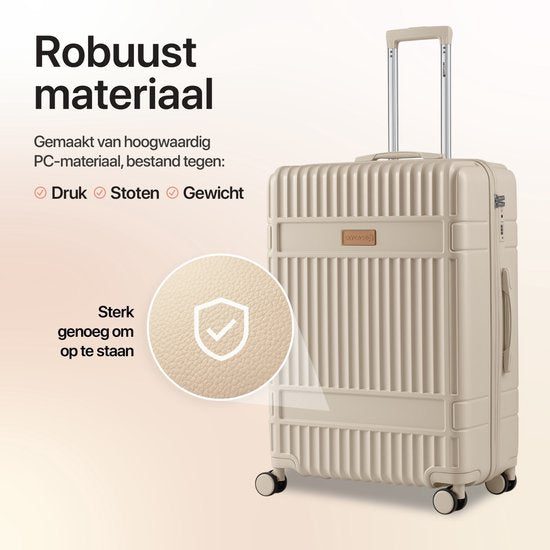 SKYCASES – Valise de voyage moyenne – Classic Heritage – Légère – Serrure TSA – 66 x 45 x 26 cm – 63 L – Valise à roulettes M – Roulettes silencieuses – Beige