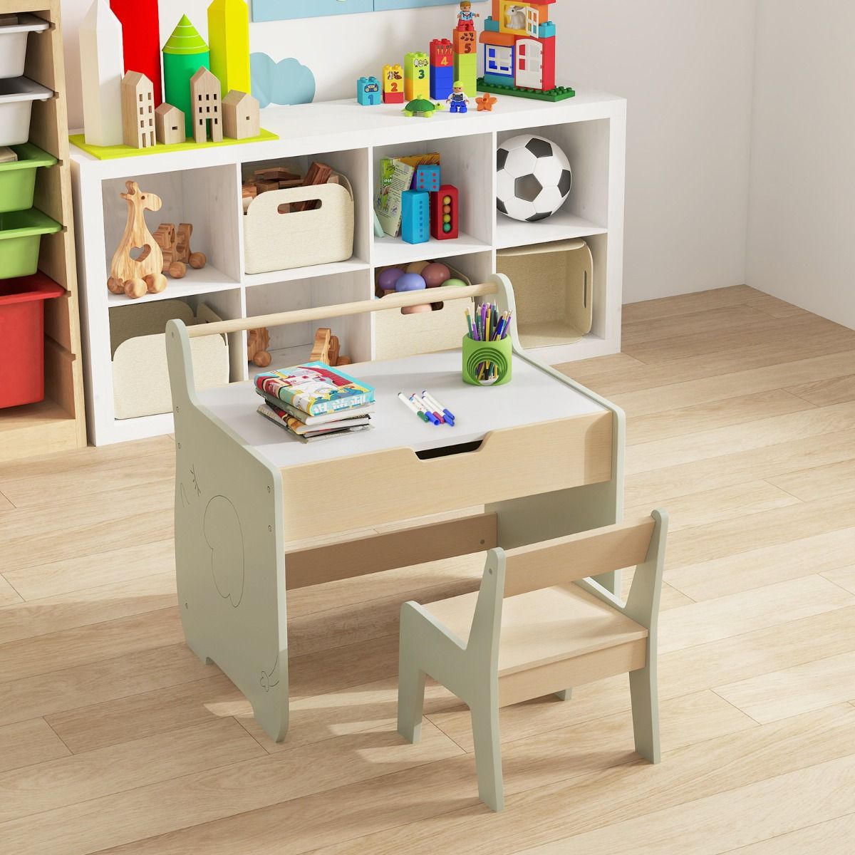Ensemble de table pour enfants Coast 3-en-1 - avec plateau réversible et espace de rangement dissimulé - vert