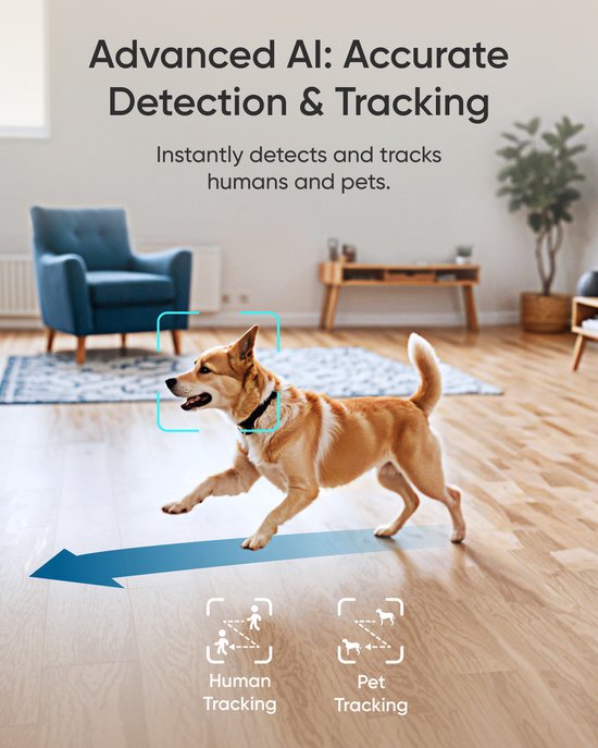 Caméra d'intérieur Eufy Security E30 - Indoor Cam - Caméra pour animaux de compagnie avec application - Petcam - 4K UHD - Panoramique et inclinaison - Détection IA des personnes et des animaux de compagnie - Vision nocturne en couleur - Compatible avec Ap