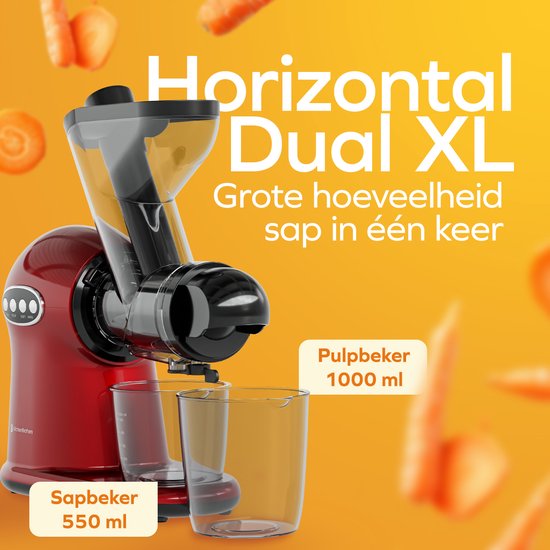 KitchenBrothers Slowjuicer XL - Extracteur de jus - Presse légumes et fruits - Alimentation 43 mm et 70 mm - 500 ml - Rouge