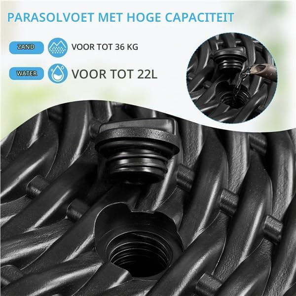Pied de parasol Yaheetech aspect rotin, à remplir d'eau ou de sable – compatible avec les mâts de parasol de Ø 38/48 mm – Ø 50 x 30 cm – noir