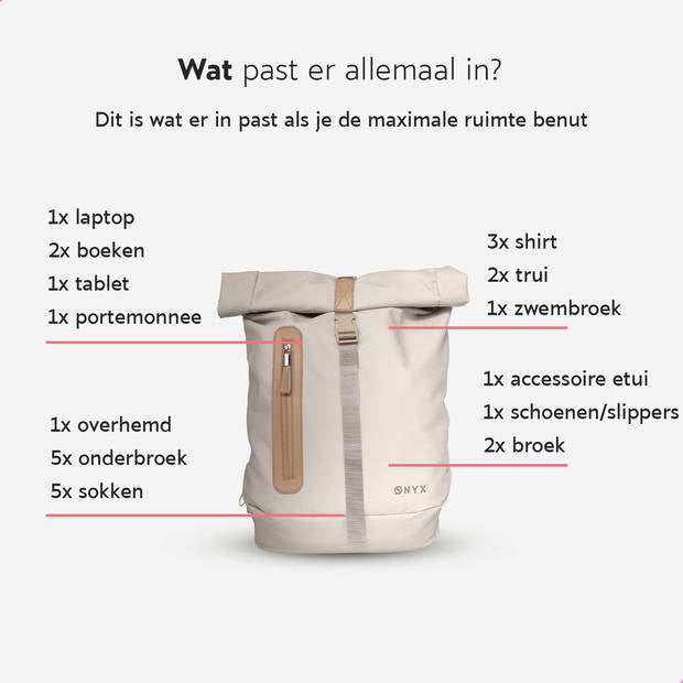 ONYX Rolltop Backpack 25 à 40L - Avec compartiment pour ordinateur portable - Sac à dos ajustable - Sac de voyage - Waterproof and Durable - Sand
