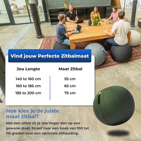 Ballon de siège Backerz 65 cm - Ballons de siège avec housse en lin - Chaise de bureau ergonomique pour le bureau et la maison - Ballon de yoga de luxe - Vert