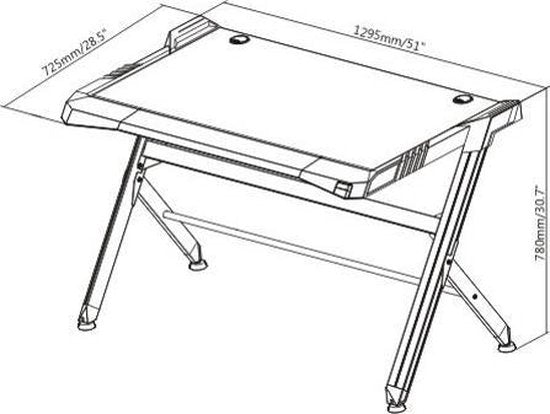 Bureau gaming - avec éclairage LED - 130 cm de large