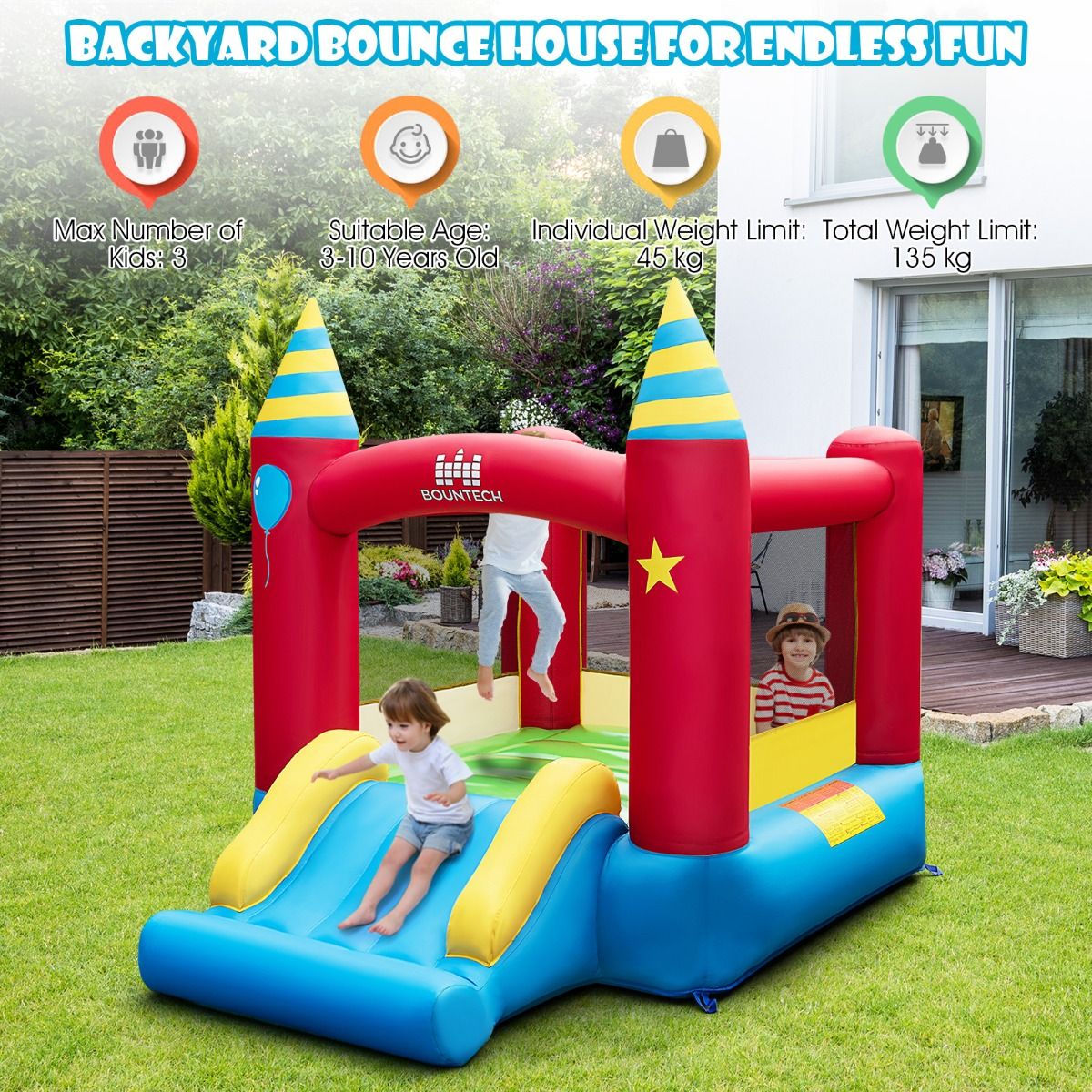 Château gonflable Coast avec toboggan - souffleur inclus - utilisable à l'intérieur comme à l'extérieur - 260 x 190 x 205 cm