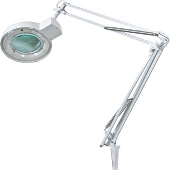 Lampe Loupe Velleman : Pince, Bras Pivotant, Interrupteur Marche/Arrêt, Économie d'Énergie (22 W), Grossissement 2,25x - Idéale pour Enfants, Adultes, Seniors, Lecture, Peinture au Diamant, Hobby, et Travail - Blanc