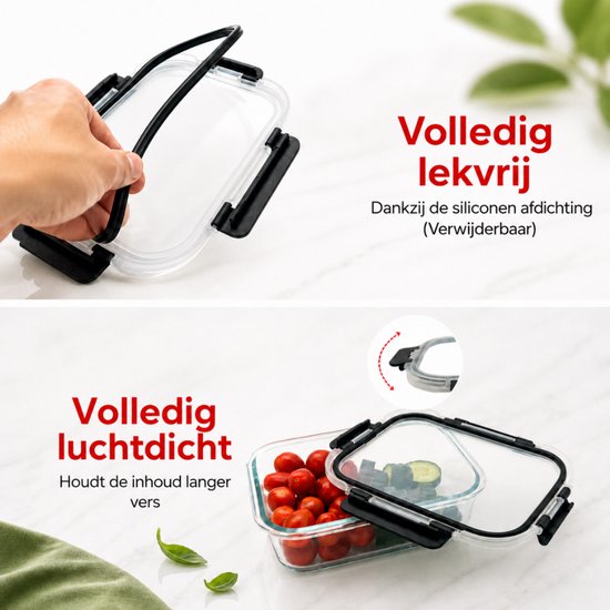 Boîtes de préparation de repas Organess - Boîtes de conservation - Boîtes pour surgelés - Lot de 8 pièces - Sans BPA - Verre - Couvercles sans BPA