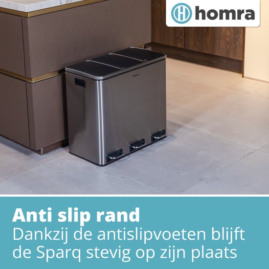 Homra Sparq Pedaalemmer 54 Liter - RVS Prullenbak 3 vakken - Trio Prullenbak 3 X 18 Liter - Prullenbak Afvalscheiding- Vuilnisbak voor huishouden en kantoor - Recycle Vuilbak keuken Afvalemmer - Afvalscheidingsprullenbakken