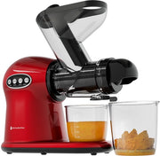 KitchenBrothers Slowjuicer XL - Extracteur de jus - Presse légumes et fruits - Alimentation 43 mm et 70 mm - 500 ml - Rouge