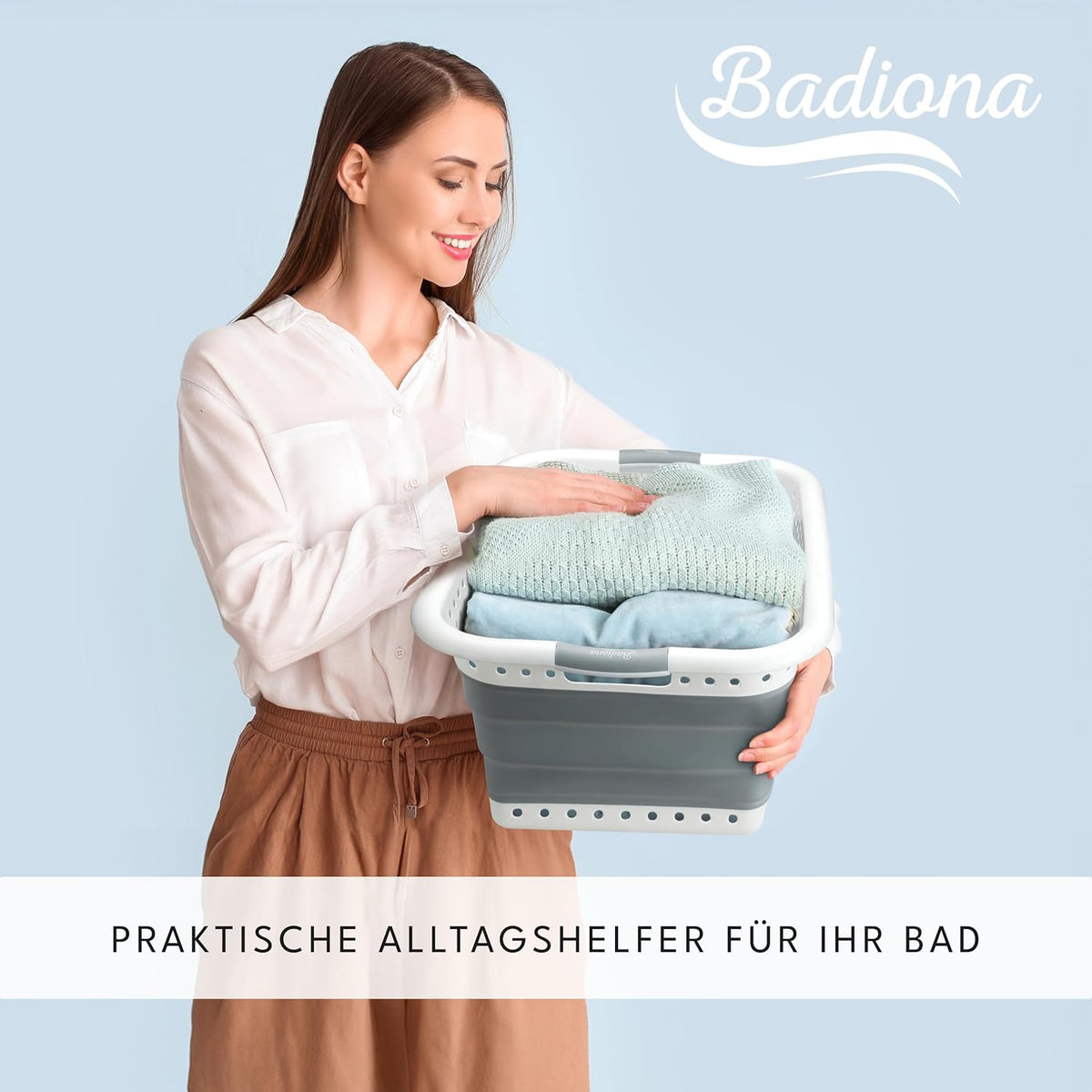 Lot de 2 paniers à linge pliables Badiona - 36 litres - 61 x 45 x 27 cm - PP et TPR - Gris et blanc - Peu encombrants