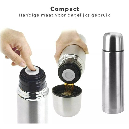 Bouteille isotherme - Tasse isotherme - Pichet isotherme - Pichet à double paroi - 0,5 litre - Acier inoxydable - Pour boissons chaudes et froides - E-book inclus
