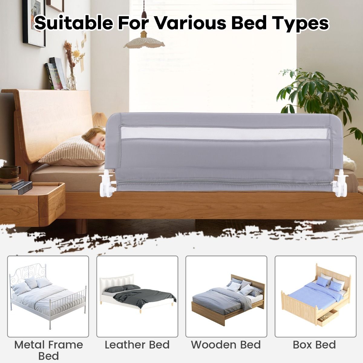 Barrière de lit Coast pour tout-petits - modèle pliable - housse amovible et lavable - gris - 120 cm