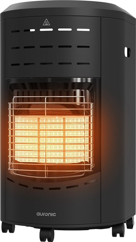 Réchaud à gaz mobile Auronic - avec roues - jusqu'à 60 m² - avec détendeur et tuyau de gaz - avec housse de rangement - noir