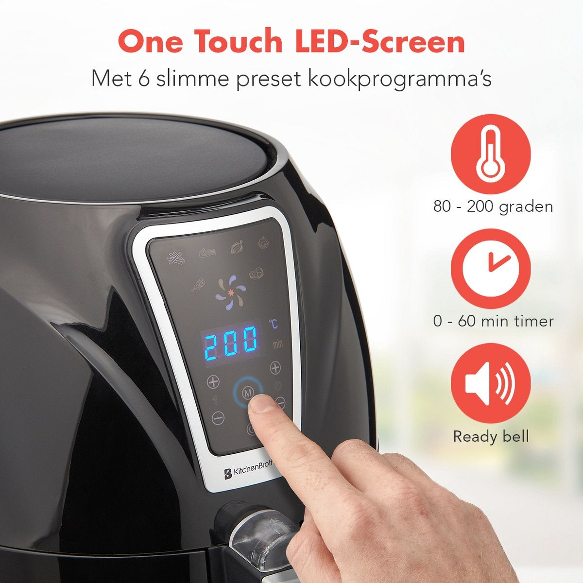 Airfryer KitchenBrothers Friteuse sans huile à hair chaud - 7 programmes automatiques - 80-200°C - 1300W