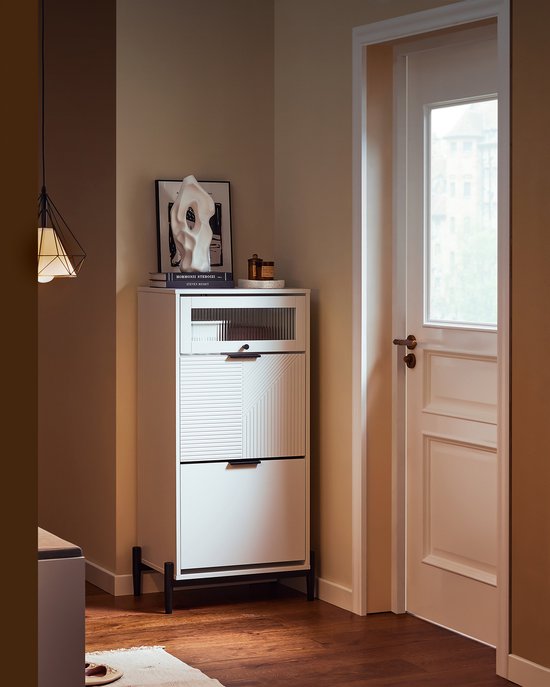 SoBuy FSB95-W Buffet - Meuble de cuisine blanc avec roulettes et étagères