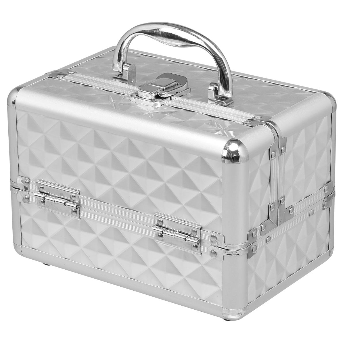 Trousse de maquillage Coast - portable et professionnelle - avec miroir et compartiments réglables - argentée