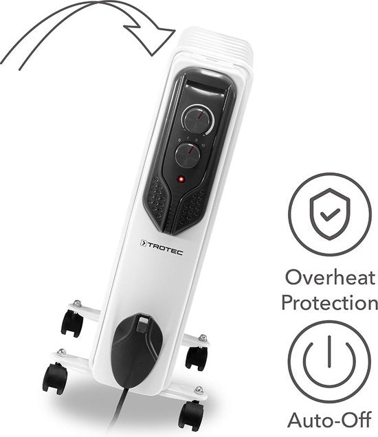 TROTEC Radiateur électrique à bain d'huile TRH 21 E - 3 niveaux de température - 8 minutes de chauffe - fonction antigel