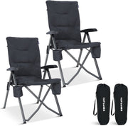 TRVLMORE Chaises de camping de luxe - pliables - 2-Pack - Capacité de charge 150KG - Sac de transport inclus - Chaise pliante - Chaise de camping - Chaise pliante - Gris