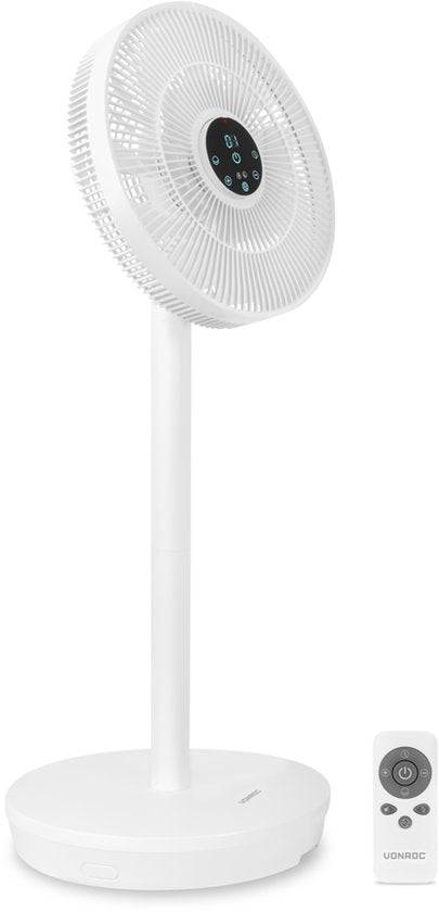VONROC BREEZE Wireless Fan - Très silencieux (<44 dB) - 24 vitesses - léger et portable - 3 modes de ventilation : Naturel, Sommeil, Normal - Modulable : ventilateur de table et ventilateur de sol - Ecran tactile de luxe - Télécommande incluse - Blanc