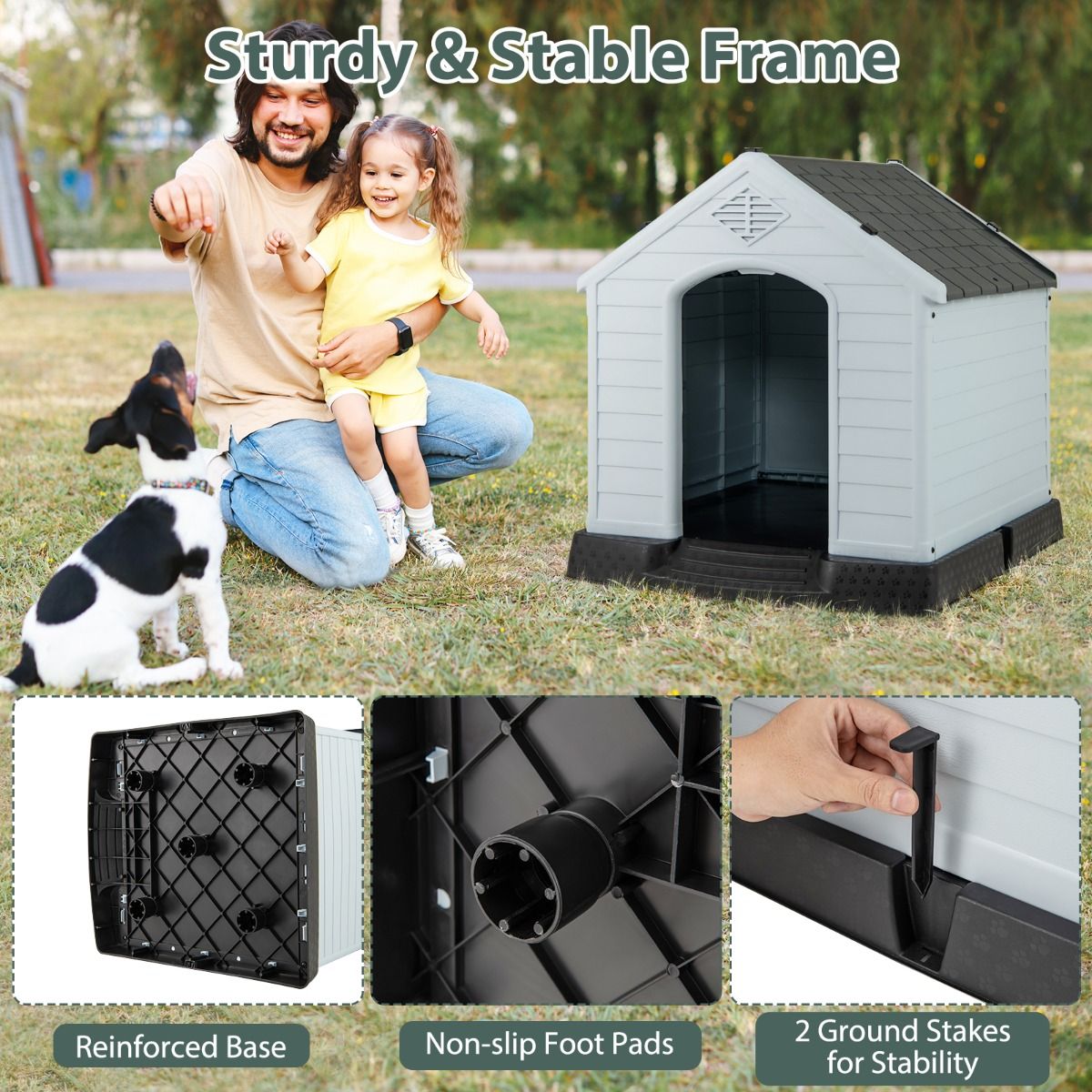 Niche pour chien Coast en plastique - fond surélevé - toit imperméable - gris - 70 x 65 x 71,5 cm