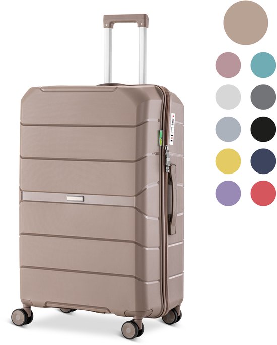 SKYCASES - Urban Adventurer Medium Travel Suitcase - 44x27x66 cm - 78 l Capacity - With Number Lock & Spinner Wheels - Ideal for Trips of 7-10 Days - Polypropylene & Champagne