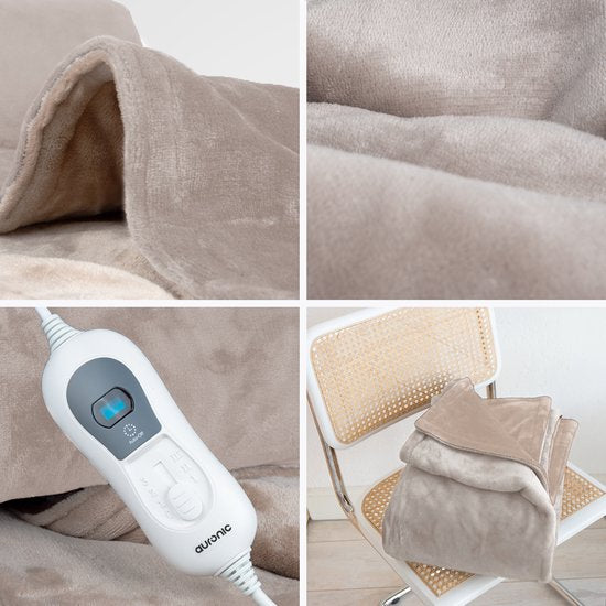 Couverture chauffante électrique -  Auronic - 1 personne - 3 niveaux de chaleur - avec minuterie - 160 x 120cm - Beige