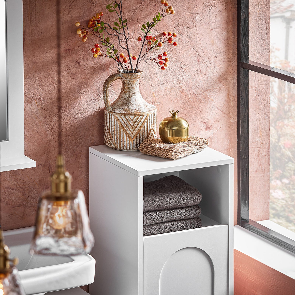 Armoire de salle de bain - SoBuy - Avec sac à linge pliable - max 17 kg - 30 x 30 x 97 cm - Blanc