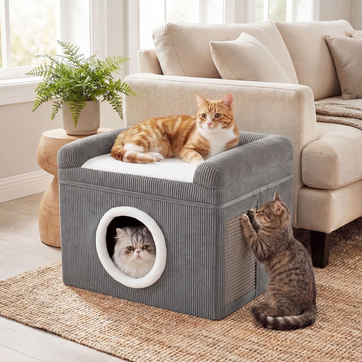 Maison pliable pour chat Coast - avec tapis à griffer en sisal - coussin moelleux et bords surélevés - gris