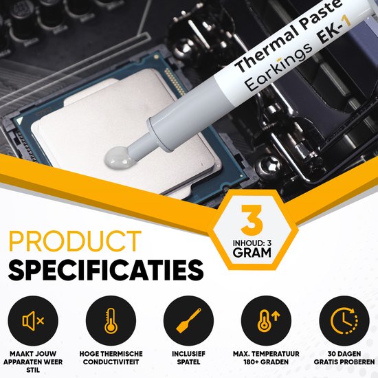 Pâte thermique Thermal Paste - Refroidisseur de CPU 3 grammes - Pâte thermique EarKings pour CPU