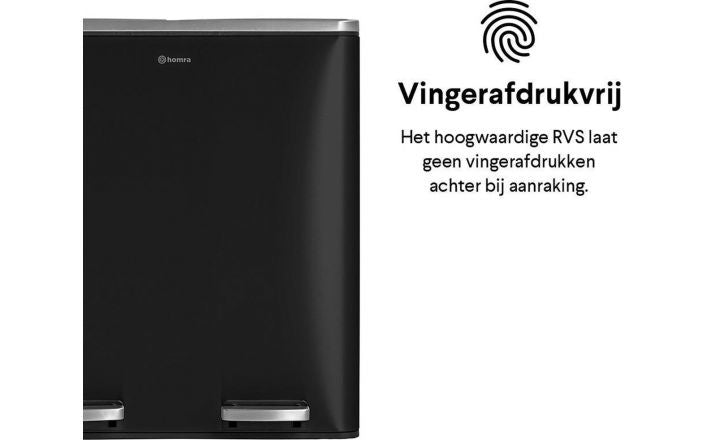 Homra QUICKX Duo - Poubelle - Séparation des déchets - 2 compartiments - acier inoxydable - 60 litres (2x30 L) - Noir