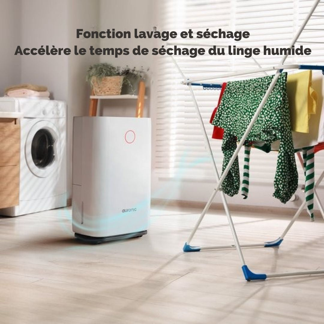Déshumidificateur Auronic - Série compacte - 25L par jour - Fonction Lavage-Séchage - Chambre à coucher, salle de bain et salon - Blanc