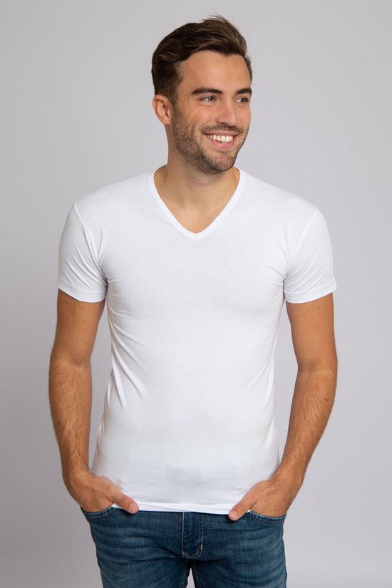 Alan Red Oklahoma T-shirt Stretch - Col en V - Blanc - Taille XXL - 93% coton