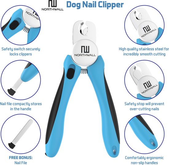 Coupe-ongles professionnel pour chien et chat - Coupe-ongles avec butée de sécurité et lime à ongles - Bleu