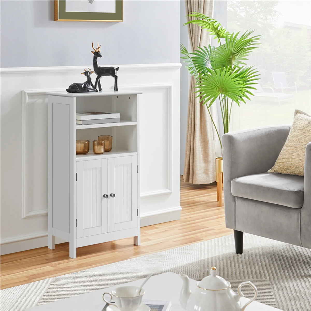 Armoire de salle de bains Yaheetech à double porte et étagère réglable - 92,5 x 50 x 30 cm - Blanc