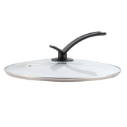 Couvercle de casserole en verre trempé - 34 cm - Avec orifice d'évacuation de la vapeur - Résistant à la chaleur - Bord en acier inoxydable - Poignée de 13 cm