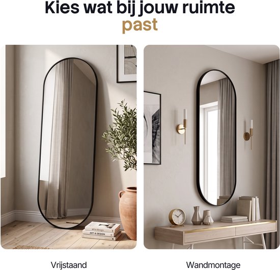 Miroir mural Infinity Goods ovale - 160 x 50 cm - Miroir design - Miroir à fixation murale - Bordure métallique - Style moderne - Miroir de dressing - Noir